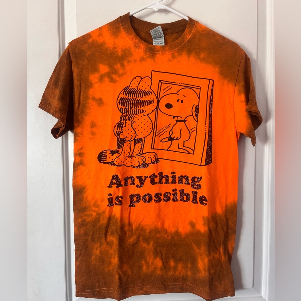 Orange Graphic Tee with Garfield and Snoopy